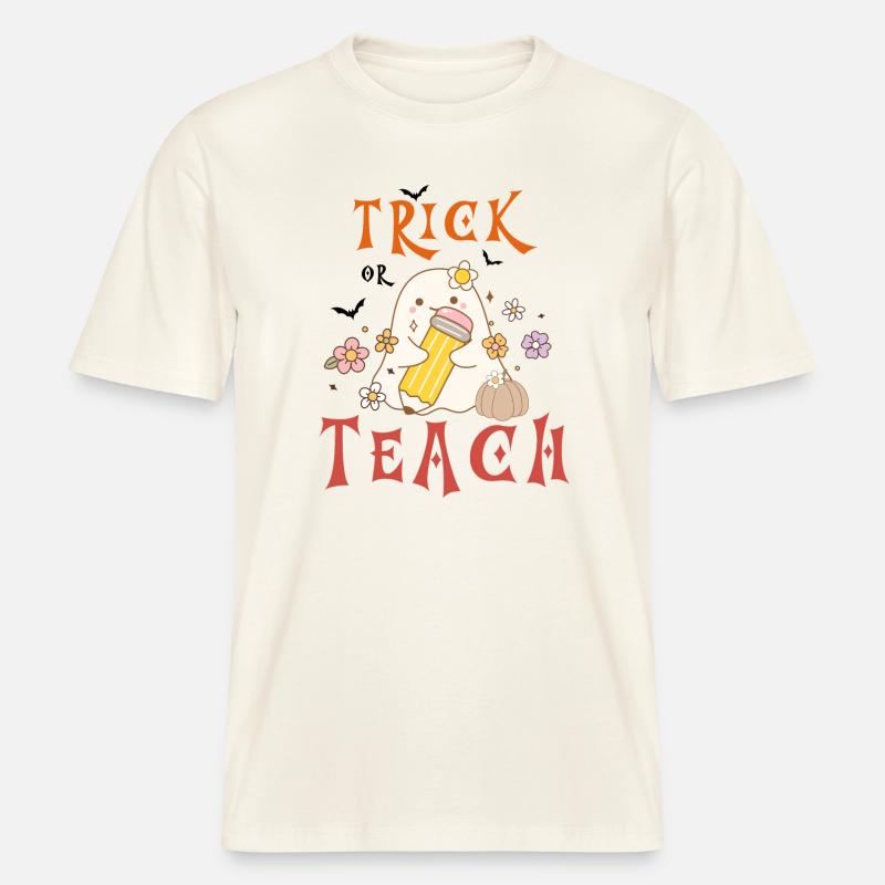 Halloween-Lehrer austricksen oder unterrichten -  RELAXED FIT Unisex Organic T-Shirt - Naturweiß 