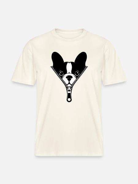 French Bulldog in a Zipper - RELAXED FIT Unisex Organic T-Shirt - natural white