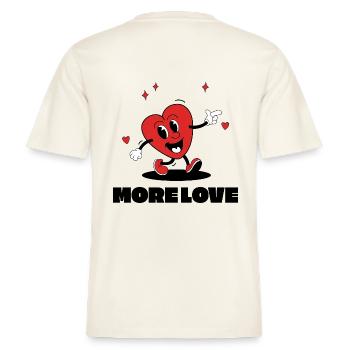 More Love Herz Backprint -  RELAXED FIT Unisex Organic T-Shirt - Naturweiß  - Hinten - Michal (187cm)