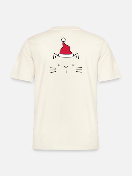 Cat Santa Claus Christmas hat Christmas -  RELAXED FIT Unisex Organic T-Shirt - natural white