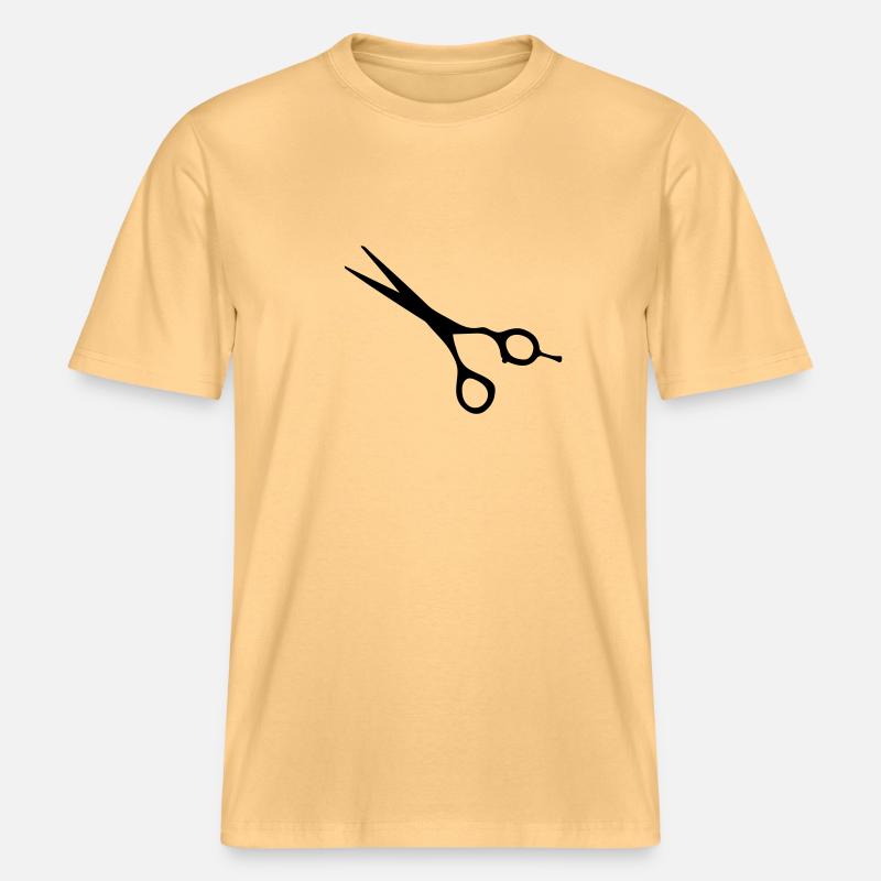ciseaux coiffure coiffeur coiffeuse dessin -  T-shirt unisexe RELAXED FIT en coton bio - jaune délavé