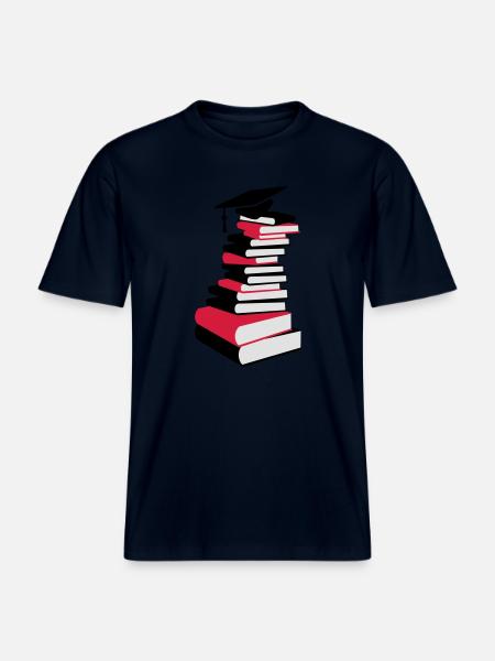 Bücherstapel mit Doktorhut -  RELAXED FIT Unisex Organic T-Shirt - Navy