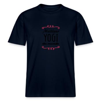 Meilleur Yogi du monde / Yoga -  T-shirt unisexe RELAXED FIT en coton bio - marine - Devant - Alina (178cm) & Michal (187cm)