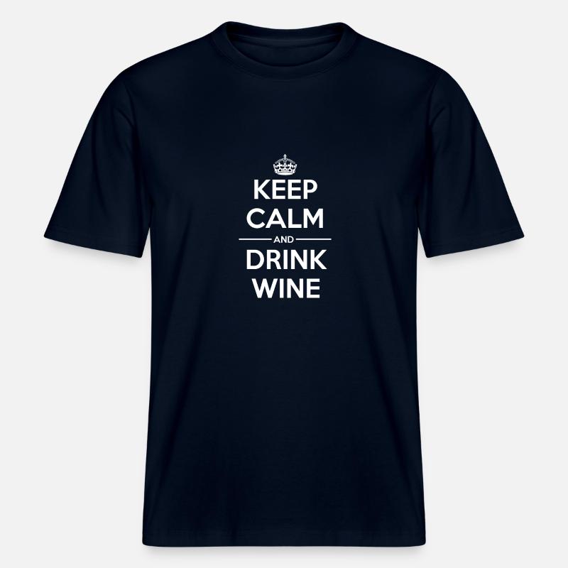 Drinks Keep calm Wine -  RELAXED FIT Unisex Organic T-Shirt - Navy