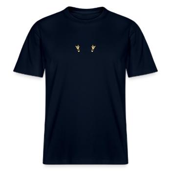 Devil horns Metal Sign Two Finger Sign -  RELAXED FIT Unisex Organic T-Shirt - Navy - Vorne - Alina (178cm) & Michal (187cm)