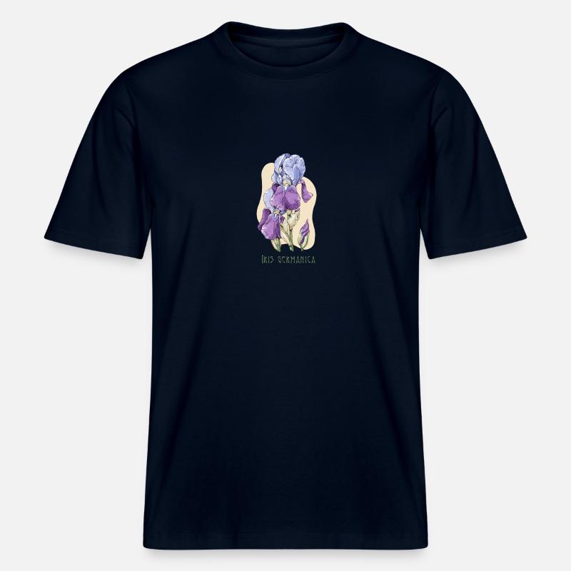 Dessin botanique de l’iris -  T-shirt unisexe RELAXED FIT en coton bio - marine