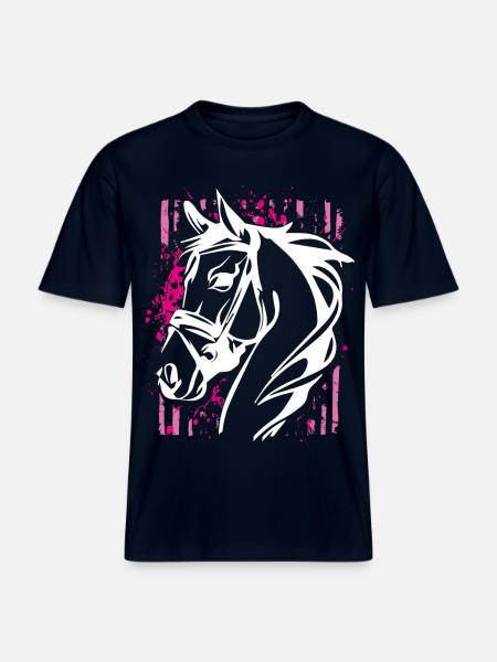 Graffiti-Stil Pferd mit Pinkem Farbsplash -  RELAXED FIT Unisex Organic T-Shirt - Navy