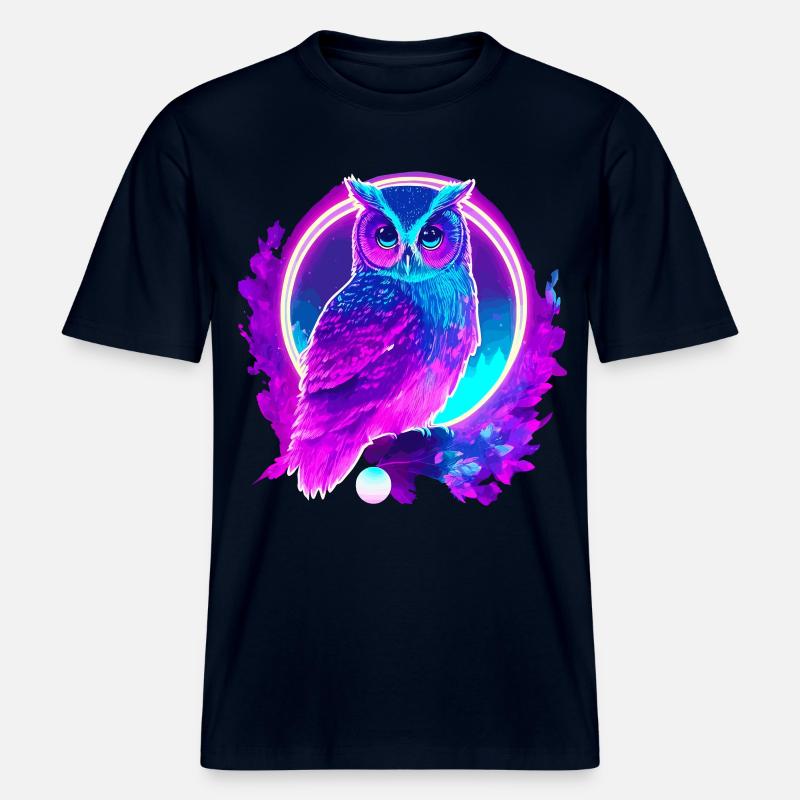 Owl Neon Moon Synthwave - T-shirt unisexe RELAXED FIT en coton bio - marine