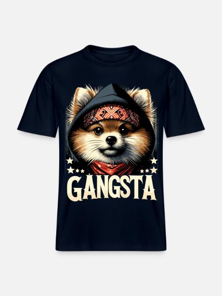 Kleinspitz Spitz Gangsta Gangster Hund Geschenk -  RELAXED FIT Unisex Organic T-Shirt - Navy