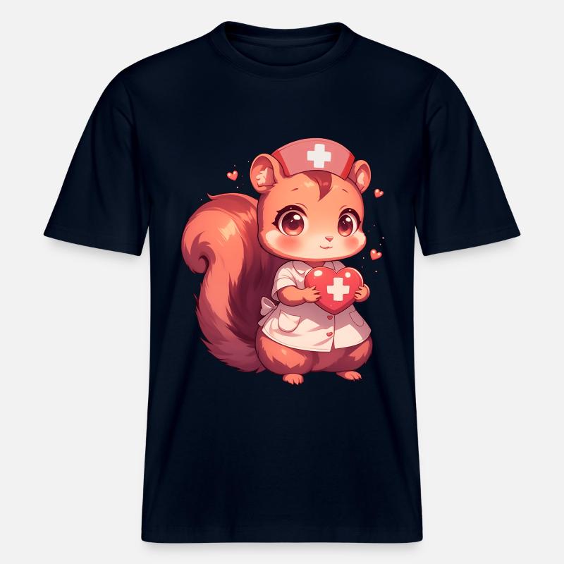 Pflegerin Eichhörnchen Krankenschwester Ärztin -  RELAXED FIT Unisex Organic T-Shirt - Navy