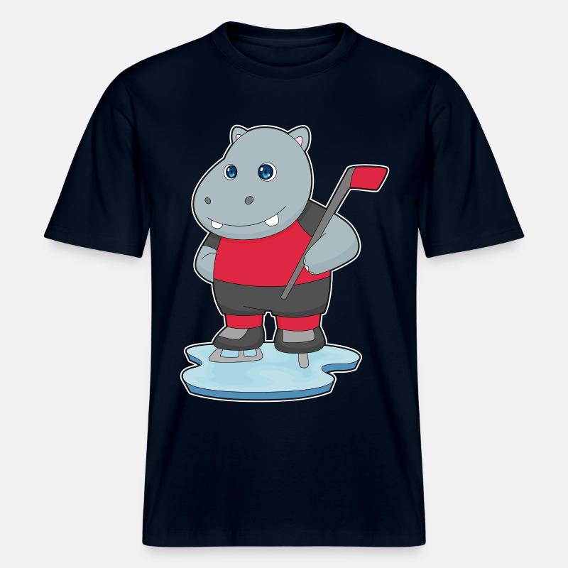 Nilpferd Eishockey Eishockeyschläger -  RELAXED FIT Unisex Organic T-Shirt - Navy
