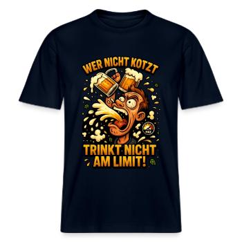 Bier Bierathlon Bierflasche Bierzelt Bierkrug -  RELAXED FIT Unisex Organic T-Shirt - Navy - Vorne - Alina (178cm) & Michal (187cm)