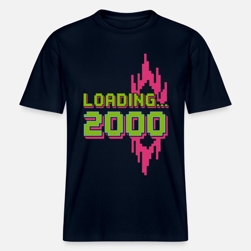 Retro Pixel Loading 2000 Design -  RELAXED FIT Unisex Organic T-Shirt - Navy