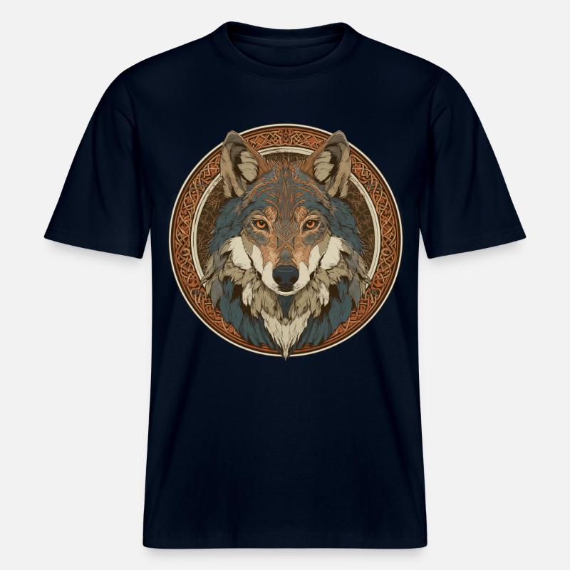 Legendary wolf with Celtic pattern -  RELAXED FIT Unisex Organic T-Shirt - french navy