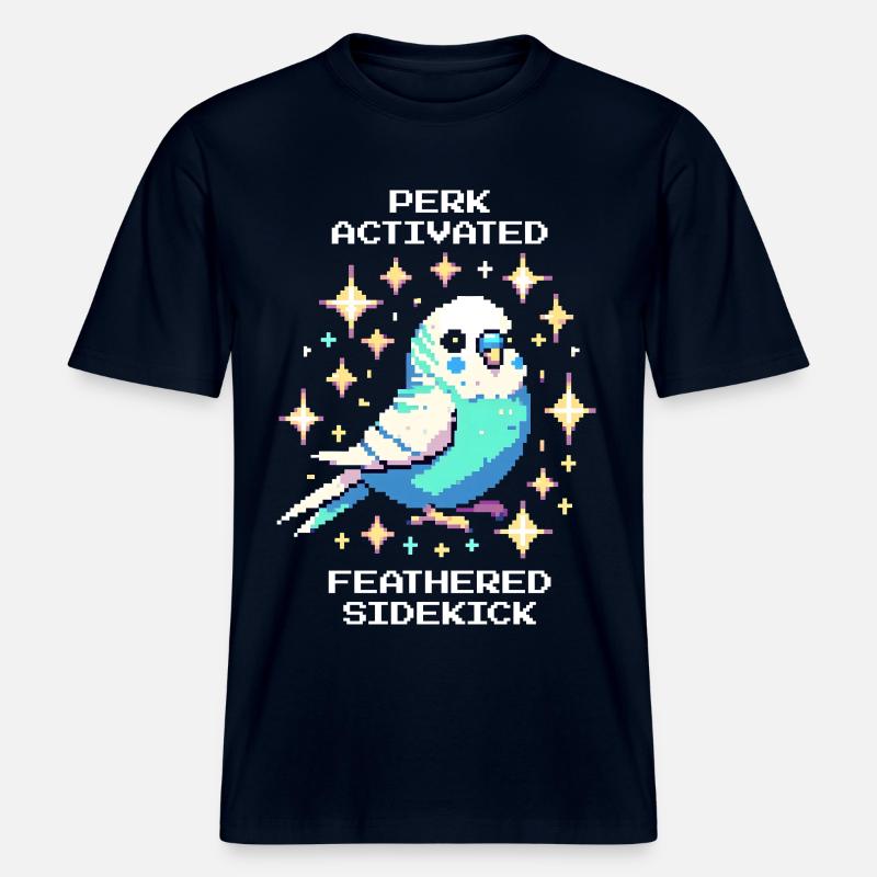 Perk active: Feathered Sidekick | Budgie -  RELAXED FIT Unisex Organic T-Shirt - french navy