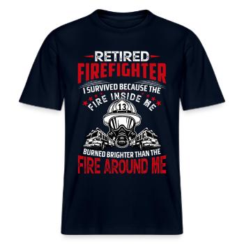 Feuerwehrmann -  RELAXED FIT Unisex Organic T-Shirt - Navy - Vorne - Alina (178cm) & Michal (187cm)
