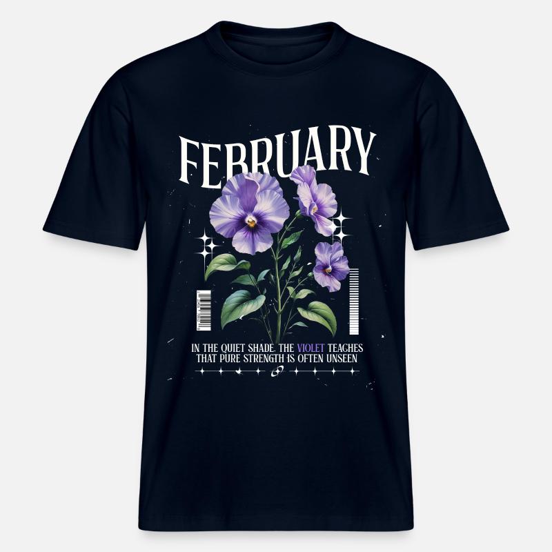 Février Violette Naissance Fleur -  T-shirt unisexe RELAXED FIT en coton bio - marine