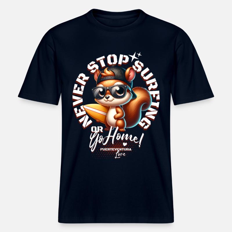 Surfer Eichhörnchen mit Surfbrett - RELAXED FIT Unisex Organic T-Shirt - Navy