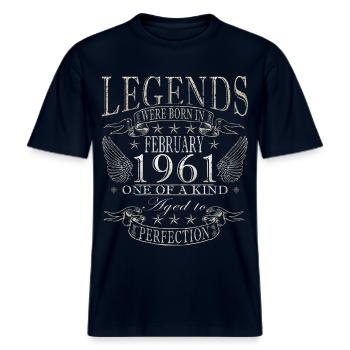 Februar 1961 Jubiläum 1961 Legenden Februar -  RELAXED FIT Unisex Organic T-Shirt - Navy - Vorne - Alina (178cm) & Michal (187cm)