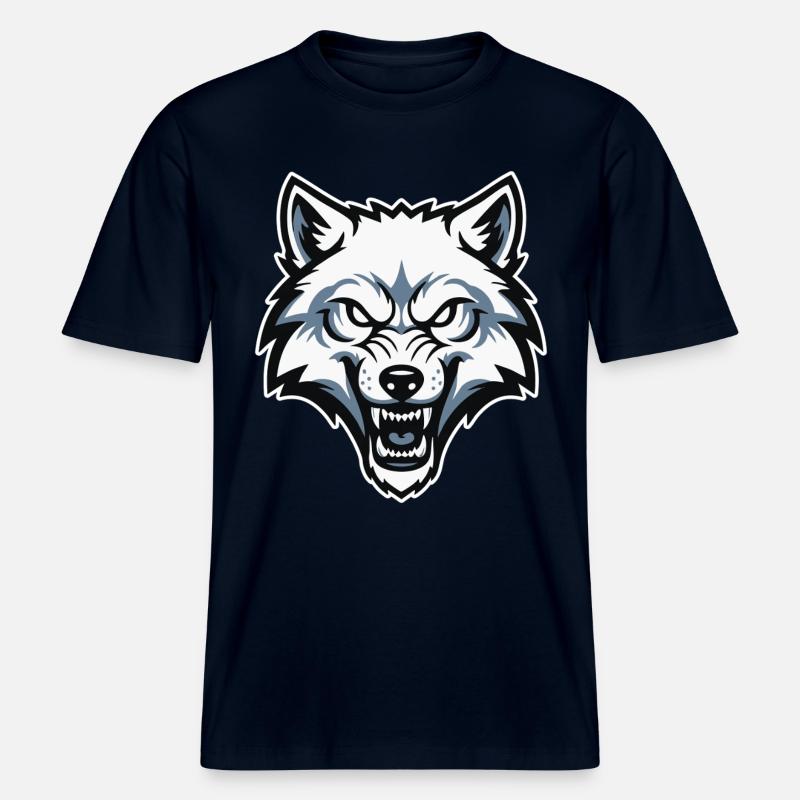 Wild Arctic White Wolf Maskottchen-Maskottchen-Logo -  RELAXED FIT Unisex Organic T-Shirt - Navy