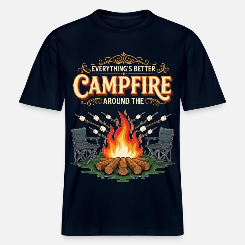Campfire Marshmallow Everything Better Camping -  T-shirt unisexe RELAXED FIT en coton bio - marine