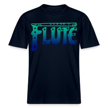 Gradient Flöte Typografie Musikliebhaber -  RELAXED FIT Unisex Organic T-Shirt - Navy - Vorne - Alina (178cm) & Michal (187cm)