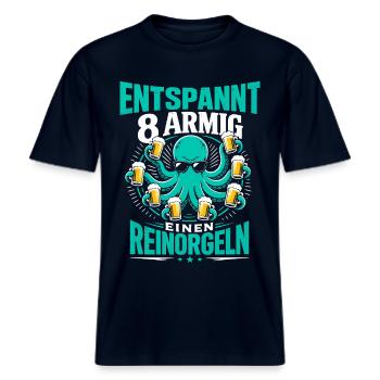 Achtarmig Saufen Party Malle -  RELAXED FIT Unisex Organic T-Shirt - Navy - Vorne - Alina (178cm) & Michal (187cm)
