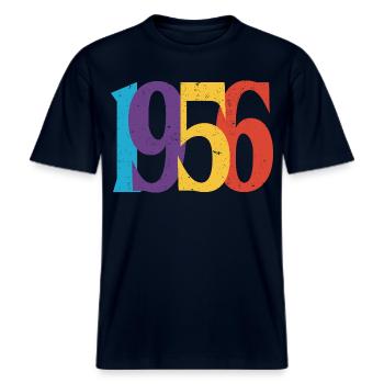 1956 Geburtstag Geboren 1956 Vintage-Retro-Geschenk -  RELAXED FIT Unisex Organic T-Shirt - Navy - Vorne - Alina (178cm) & Michal (187cm)