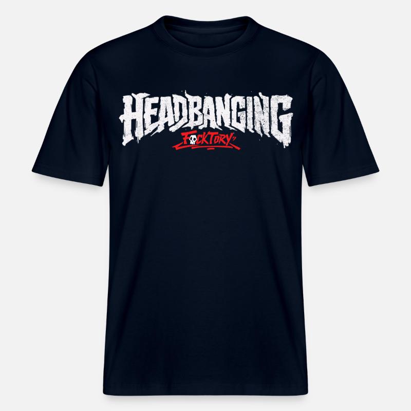 Logo de headbanging blanc - T-shirt unisexe RELAXED FIT en coton bio - marine