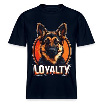 Loyauté – German Shepherd Design -  T-shirt unisexe RELAXED FIT en coton bio - marine - Devant - Alina (178cm) & Michal (187cm)