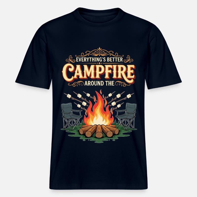 Camping Campfire Marshmallow Everything's Better -  T-shirt unisexe RELAXED FIT en coton bio - marine