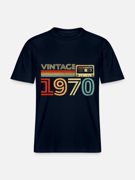 1970's Vintage Retro Birthday Gift -  RELAXED FIT Unisex Organic T-Shirt - french navy