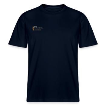 Dad. Man. Myth. Legend. Opt. 2 -  RELAXED FIT Unisex Organic T-Shirt - Navy - Vorne - Alina (178cm) & Michal (187cm)