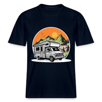 Camping Camper Campen -  RELAXED FIT Unisex Organic T-Shirt - Navy - Vorne - Alina (178cm) & Michal (187cm)