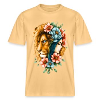 Wunderbare Frau, deren lange Haare -  RELAXED FIT Unisex Organic T-Shirt - Hellgelb - Vorne - Alina (178cm) & Michal (187cm)