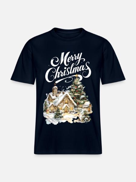 Winter Village Christmas Dream Scene -  RELAXED FIT Unisex Organic T-Shirt - french navy