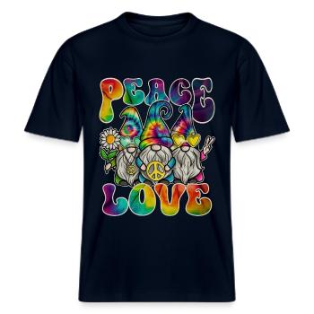 Hippie Gnomes Peace Tie Dye -  RELAXED FIT Unisex Organic T-Shirt - Navy - Vorne - Alina (178cm) & Michal (187cm)