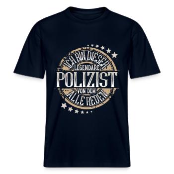 Polizist -  RELAXED FIT Unisex Organic T-Shirt - Navy - Vorne - Alina (178cm) & Michal (187cm)