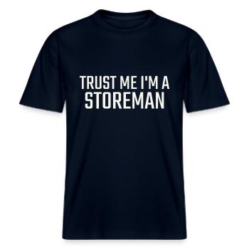 Storeman Trust Me -  RELAXED FIT Unisex Organic T-Shirt - Navy - Vorne - Alina (178cm) & Michal (187cm)