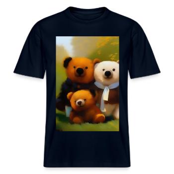 Teddybär -  RELAXED FIT Unisex Organic T-Shirt - Navy - Vorne - Alina (178cm) & Michal (187cm)