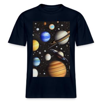 Weltall und Planeten -  RELAXED FIT Unisex Organic T-Shirt - Navy - Vorne - Alina (178cm) & Michal (187cm)