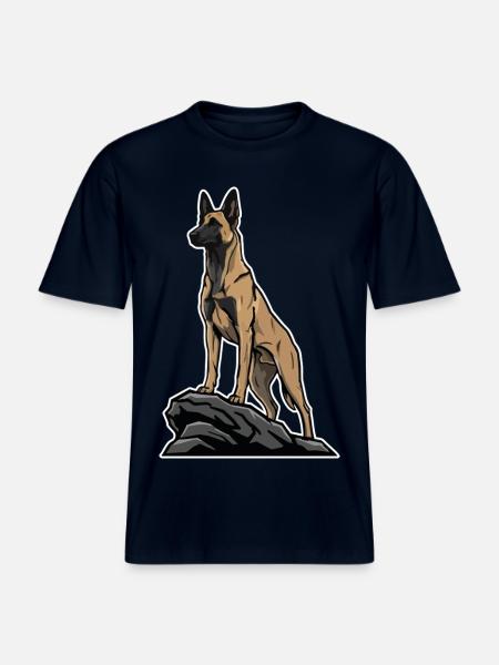 Belgisk schäfermalinois på klippporträtt -  Unisex ekologisk T-shirt med avslappnad passform - marinblå