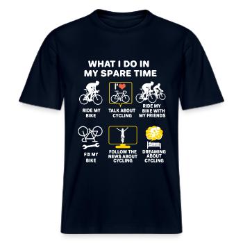 Cyclist cycling passion cycling humour gift -  RELAXED FIT Unisex Organic T-Shirt - french navy - Front - Alina (178cm) & Michal (187cm)