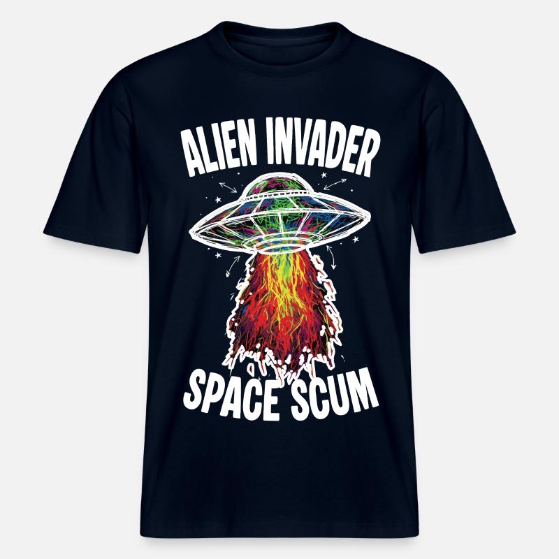 OVNI Alien Invader Space Scum Scribble - T-shirt unisexe RELAXED FIT en coton bio - marine