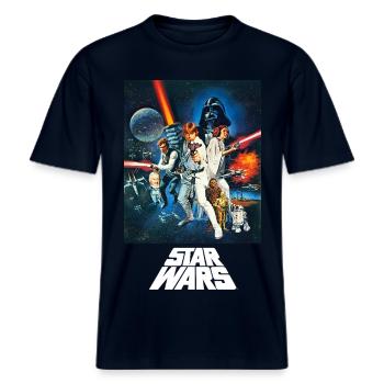 Star Wars Retro Motiv -  RELAXED FIT Unisex Organic T-Shirt - Navy - Vorne - Alina (178cm) & Michal (187cm)