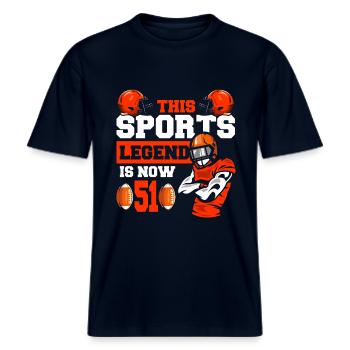 This Sports Legend Is Now 51, Rugby Game -  RELAXED FIT Unisex Organic T-Shirt - french navy - Front - Alina (178cm) & Michal (187cm)