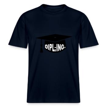 Graduation Party - PhD - Gift - Dipl. Ing. -  RELAXED FIT Unisex Organic T-Shirt - french navy - Front - Alina (178cm) & Michal (187cm)