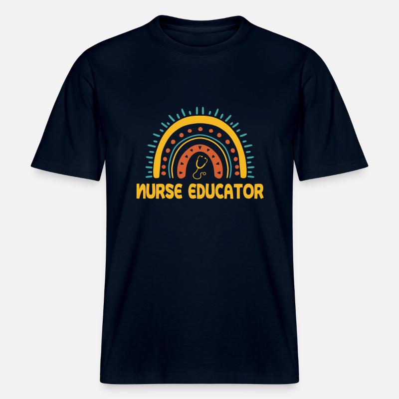 Infirmière instructrice Boho Rainbow -  T-shirt unisexe RELAXED FIT en coton bio - marine