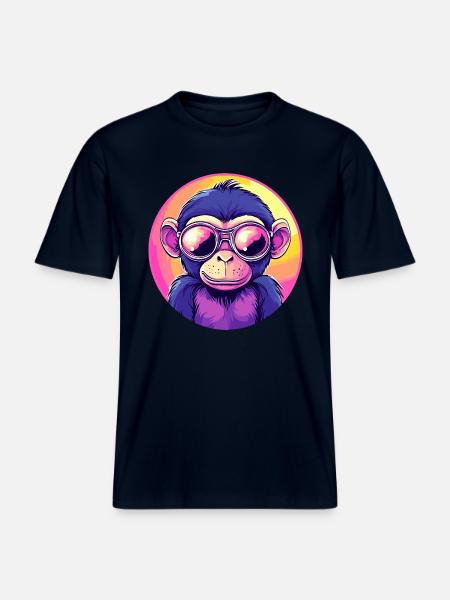 Neon monkey with sunglasses -  RELAXED FIT Unisex Organic T-Shirt - french navy