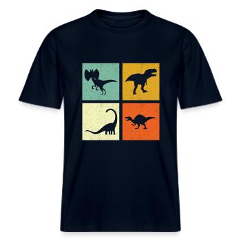 Dino Dinosaurier -  RELAXED FIT Unisex Organic T-Shirt - Navy - Vorne - Alina (178cm) & Michal (187cm)